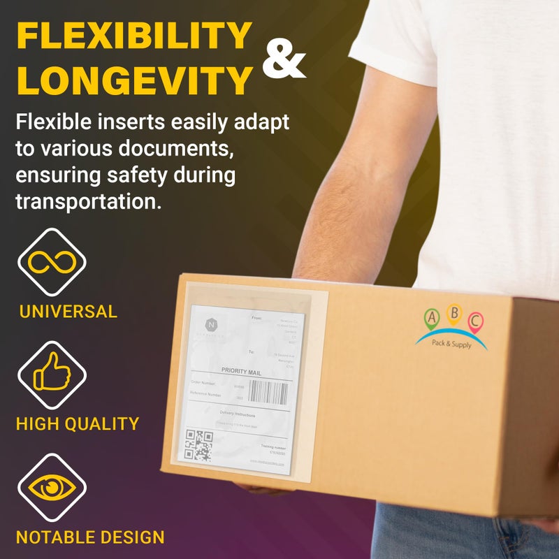 ABC Pack & Supply ABC Packing List Envelopes, 9.5 x 12 Inch. 100 Pack 2 Mil Polyethylene Clear Self Adhesive Shipping Label Sleeves. Plastic Shipping Label Pouches for Invoice and Efficient Order Management - Image 4